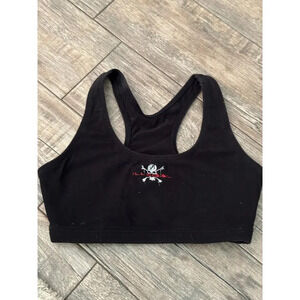 Illegal Black Skull Graphic Racerback Seamless Sports Bra Size Medium